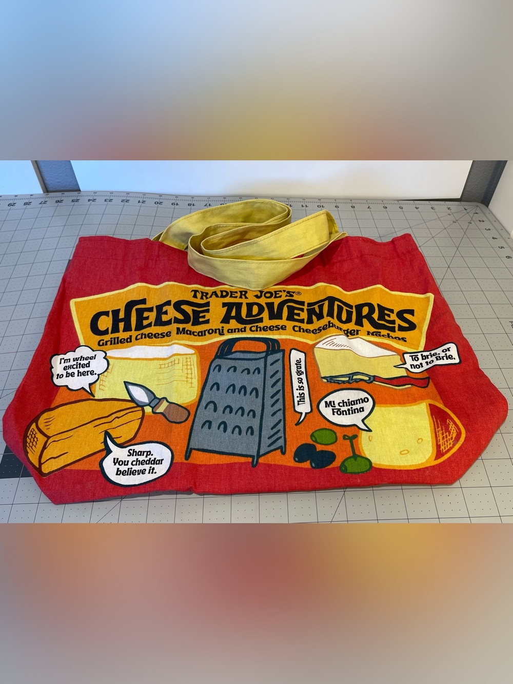 Trader Joe’s Cheese Adventures Cheese Experience Cotton Canvas Tote Bag Red Yell